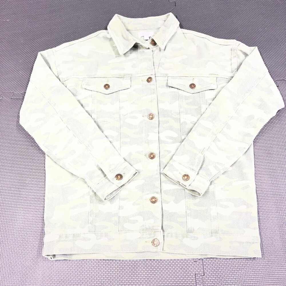 Camo Print Denim Jacket By Mud Pie S Small Button-Up Lightweight Casual Coat